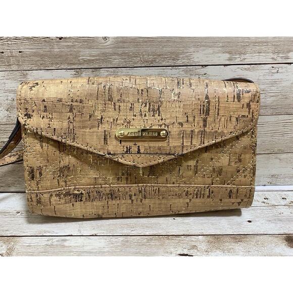 Anne Klein Purse Womens Tan Small Crossbody Cork Design Faux Leather - Picture 1 of 16